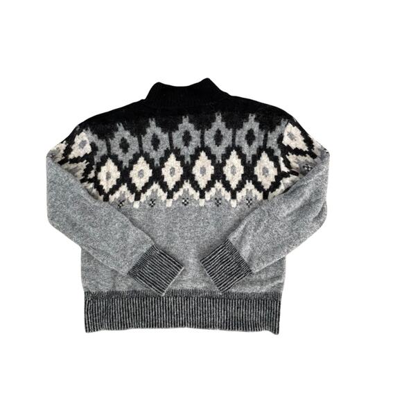 MONROW Mock Neck Fair Isle Pullover Sweater Black White Gray Wool Alpaca Blend S - Picture 2 of 11